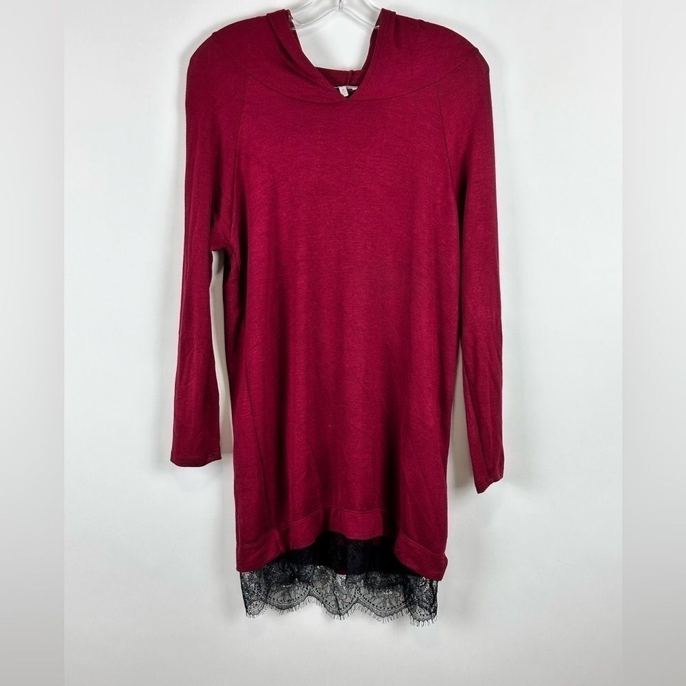 Charlotte Russe Hooded T Shirt Dress Long Sleeve Lace Trim Casual Dress Womens M
